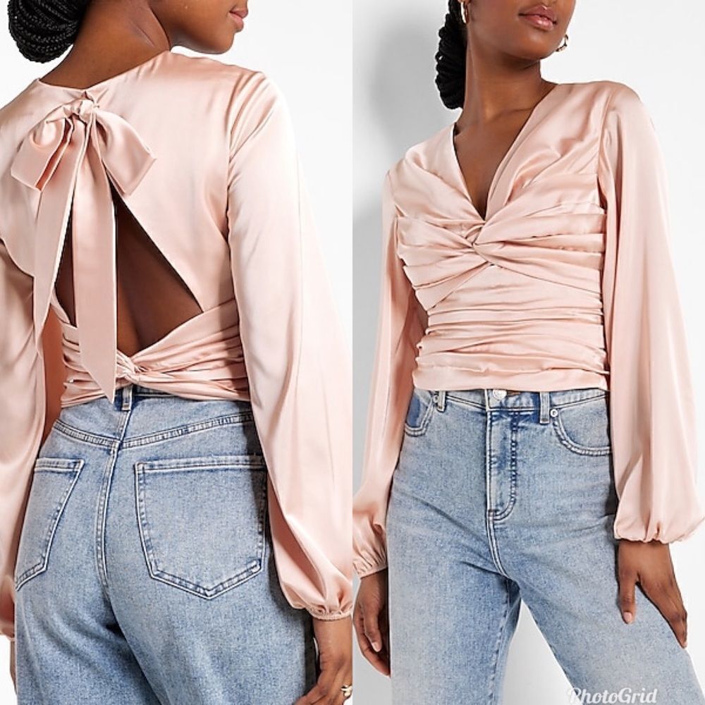 Express Twist Front Tie Back Top in Pale Pink